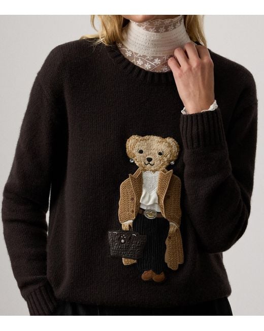 Ralph Lauren Black Cashmere Fall Polo Bear Sweater