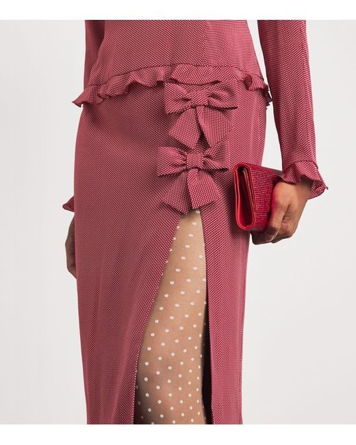 Alessandra Rich Red Silk Polka-Dot Bow Dress