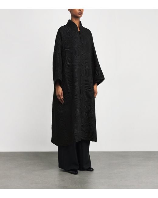 Eskandar Black Silk-Wool-Blend Stand-Collar Coat