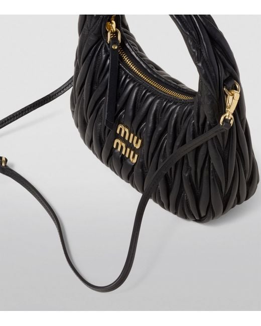 Miu Miu Black Small Matelassé Leather Wander Top-Handle Bag