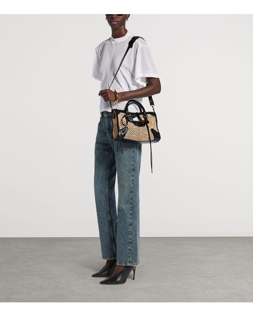 Balenciaga Black Small Raffia-Lambskin Le City Top-Handle Bag