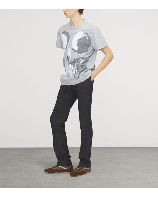McQueen Gray Skull Distressed T-Shirt for men