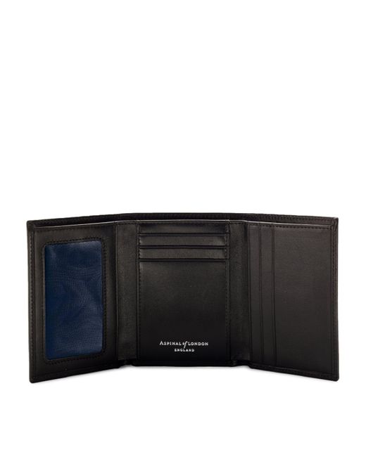 Aspinal Black Leather Trifold Wallet for men