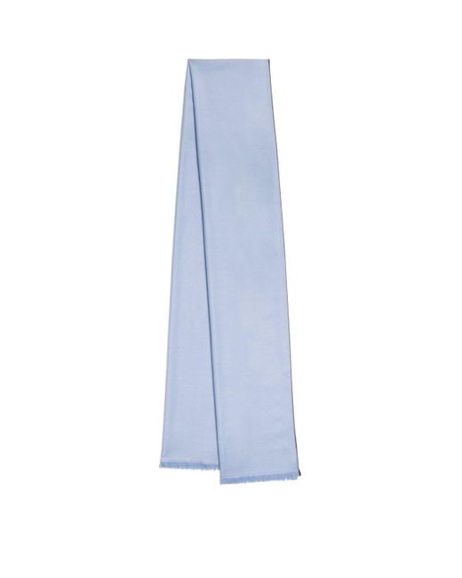 Brioni Blue Linen-Silk Logo Scarf for men