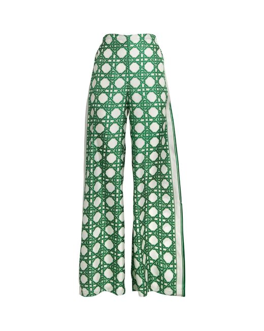 CASABLANCA Green Silk Printed Wide-leg Trousers