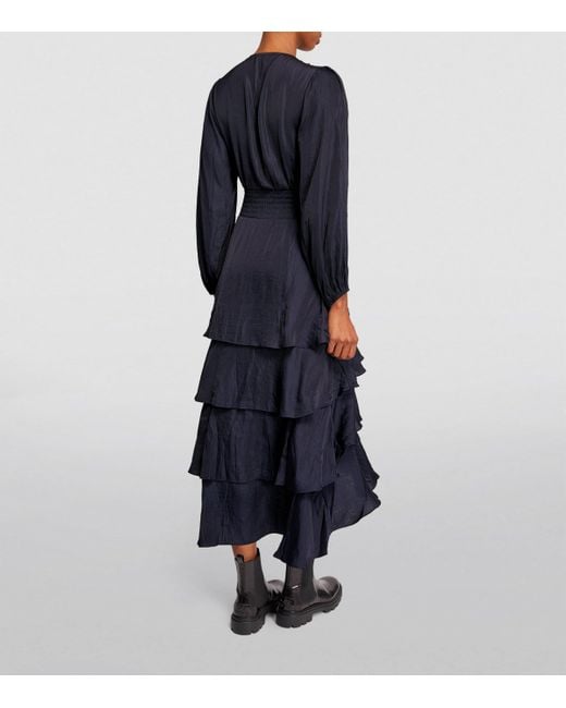 Maje Blue Ruffled Midi Dress