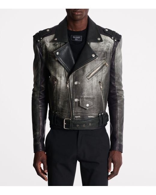 Balmain Black Leather Jackets for men