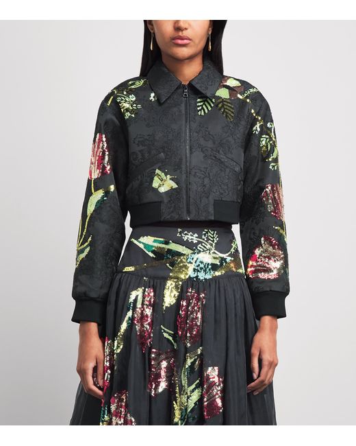 Alice + Olivia Black Embellished Edmond Varsity Jacket