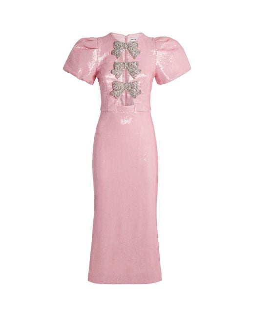 Rebecca Vallance Pink Sequinned Bow Lydia Midi Dress