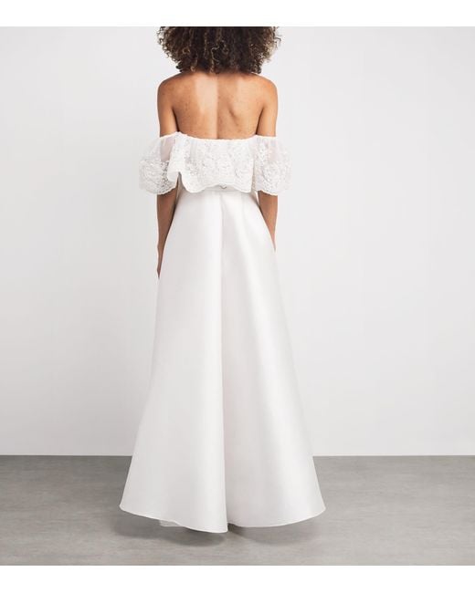 Alexis Mabille White Sequinned Off-The-Shoulder Gown