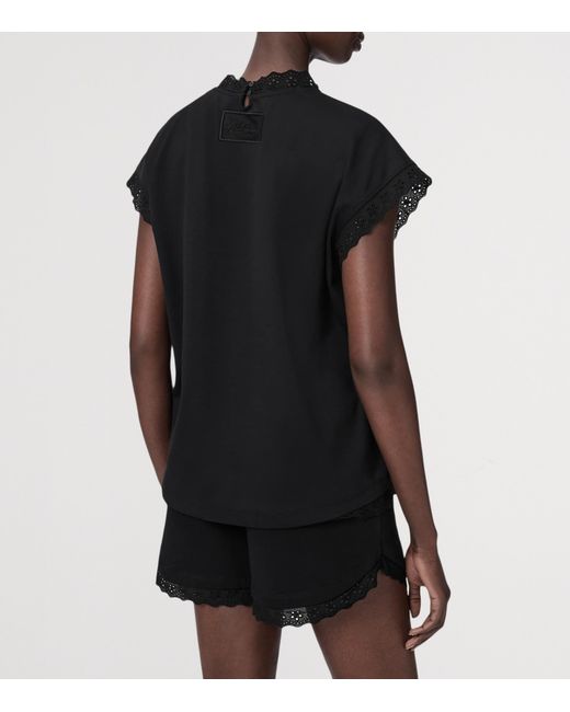 AllSaints Black Organic Cotton Lace-Detail Lele Tank Top