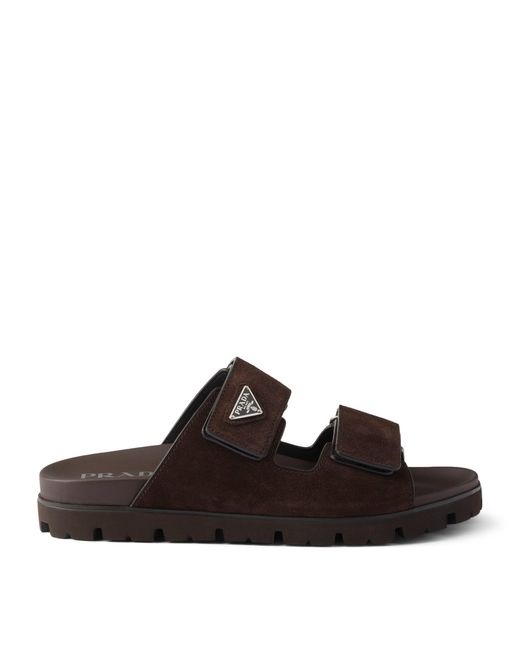 Prada Brown Suede Triangle Sandals for men