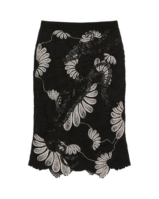 Marina Rinaldi Black Cotton-Blend Lace Midi Skirt