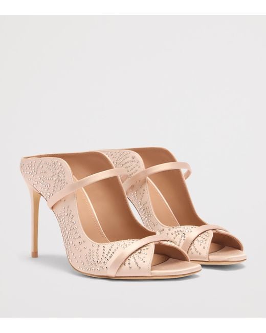 Malone Souliers Pink Satin Crystal-Embellished Noah Heeled Sandals 90