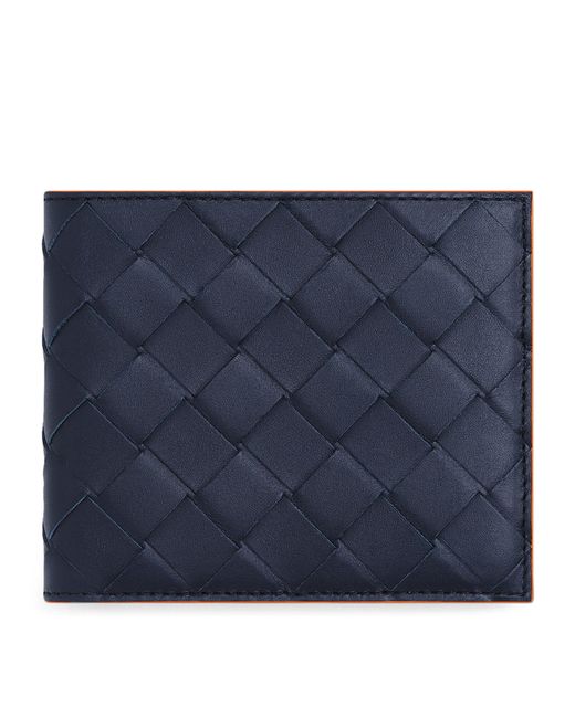 Bottega Veneta Blue Leather Intrecciato Bifold Wallet for men