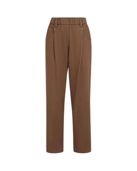 Brunello Cucinelli Brown Stretch-Cotton Pleated Trousers