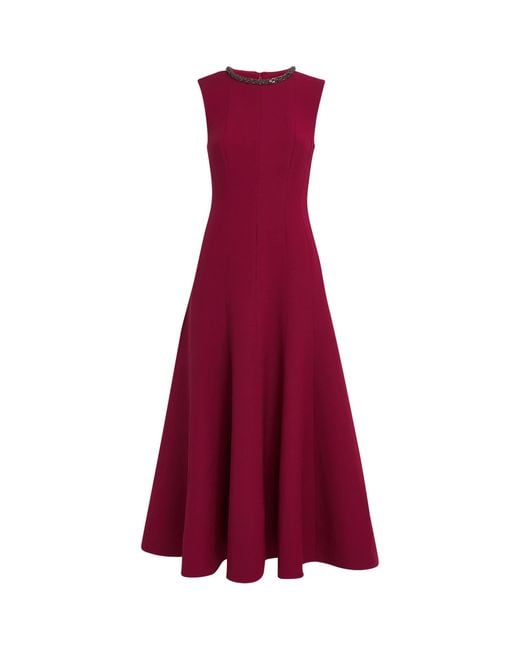 Roland Mouret Red Wool-Silk Embellished Midi Dress