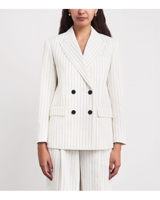 Sandro White Stripe Double-Breasted Blazer