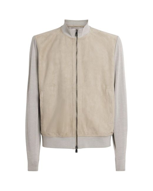 Corneliani Natural Stretch-Silk Suede-Front Bomber Jacket for men