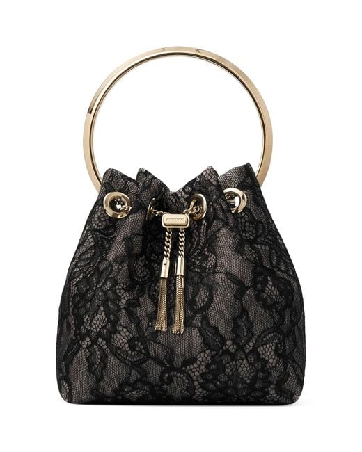 Jimmy Choo Black Lace Bon Bon Top-Handle Bag