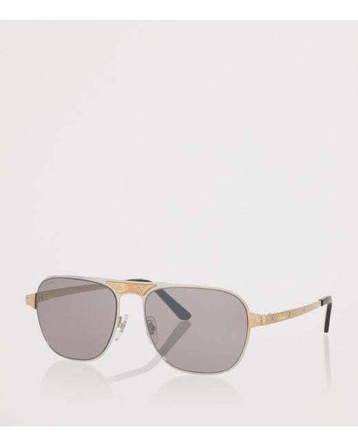 Cartier Gray Rectangular Aviator Sunglasses for men