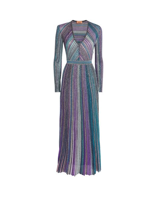 Missoni Blue Metallic V-Neck Maxi Dress