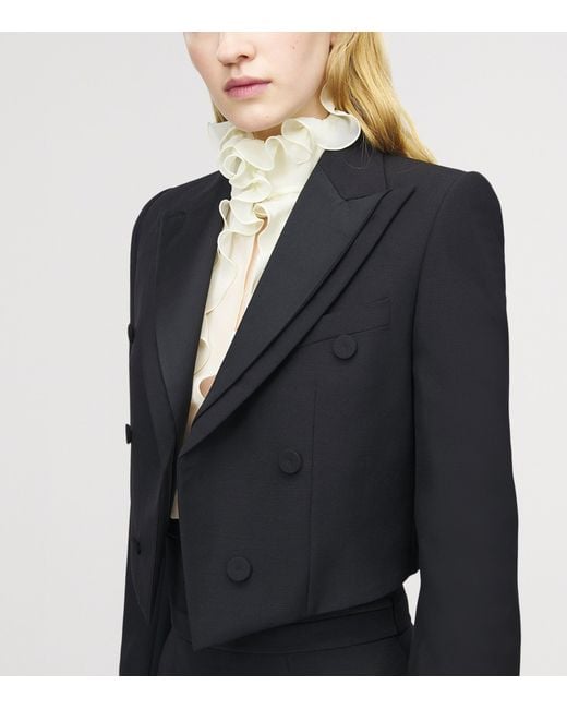 Alexander McQueen Black Wool Cropped Double Lapel Blazer