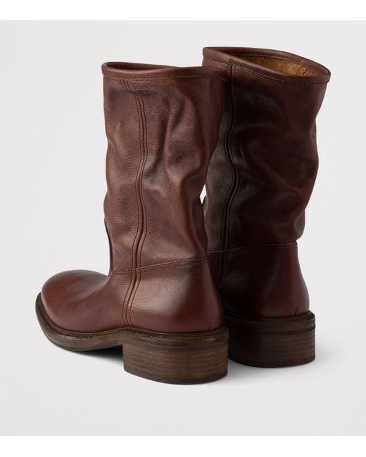 Prada Brown Leather Vintage-Effect Mid-Calf Boots 30