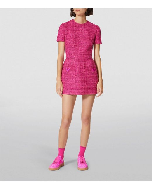 Valentino Garavani Pink Tweed Sequinned Mini Dress