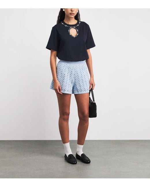 Sandro Blue Cotton Embellished T-Shirt