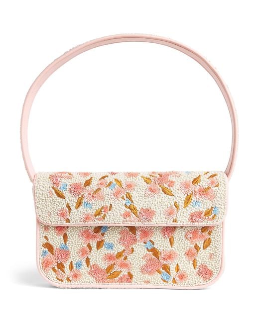 Staud Pink Beaded Floral Tommy Shoulder Bag