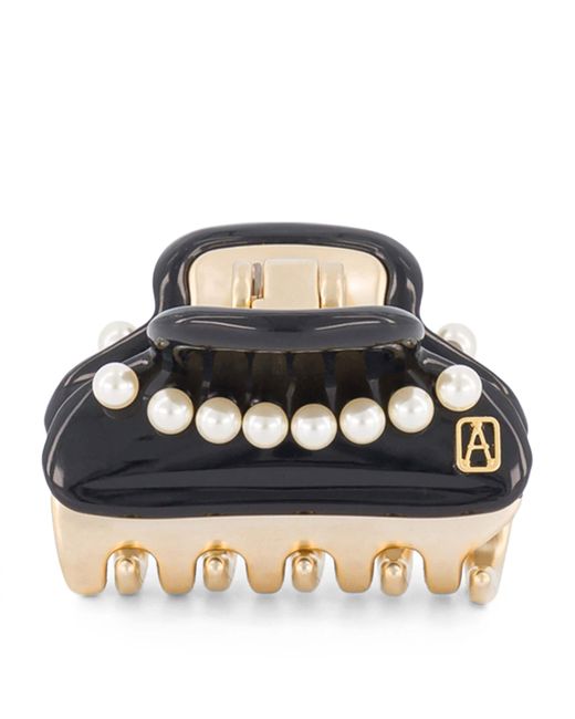 Alexandre De Paris Black Plated Pearl-Embellished Claw Hair Clip