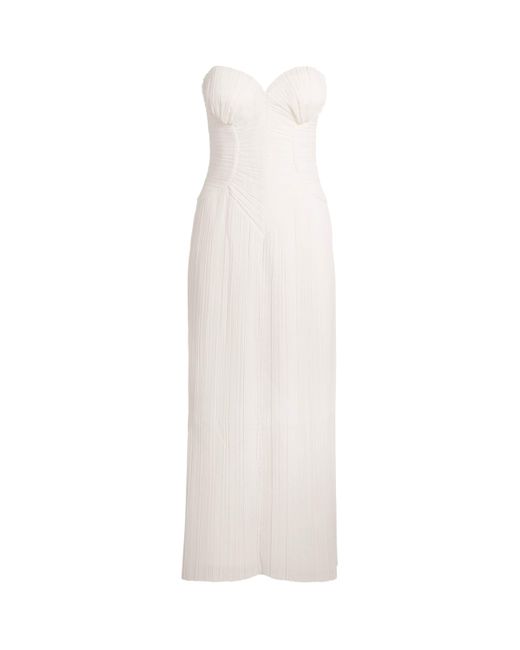 Cult Gaia White Plissé Strapless Ashika Gown