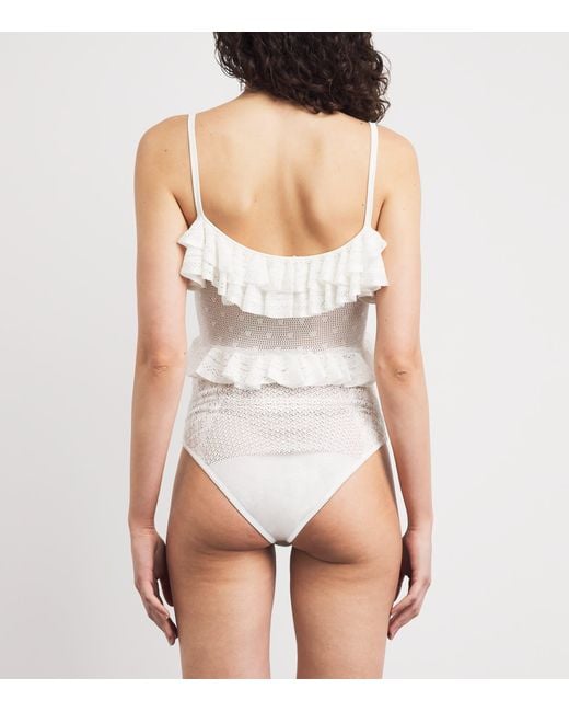 Ulla Johnson White Knitted Ruffle Bania Bodysuit