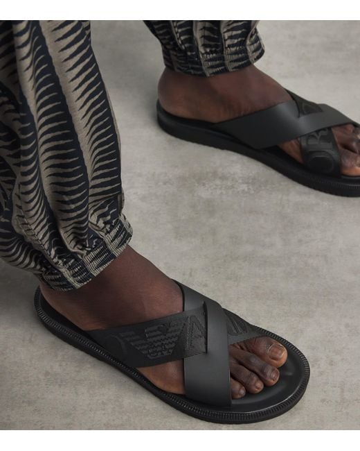 Emporio Armani Black Leather Crossover Sandals for men