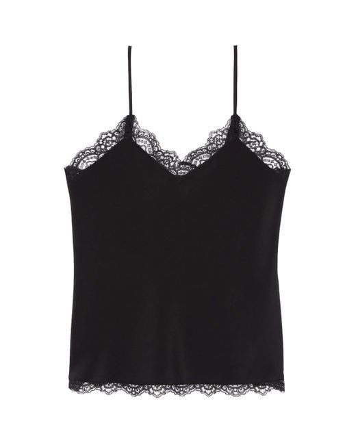 The Kooples Black Silk Lace-Trim Cami Top