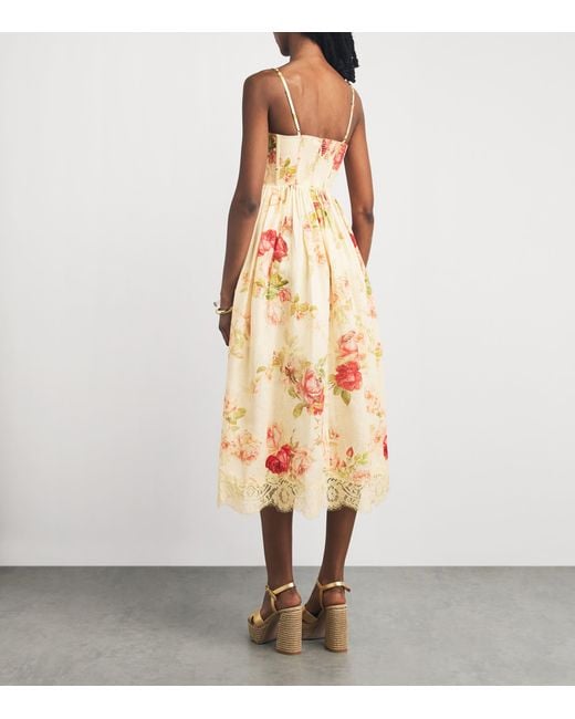 Zimmermann Metallic Linen Floral Print Roselight Midi Dress