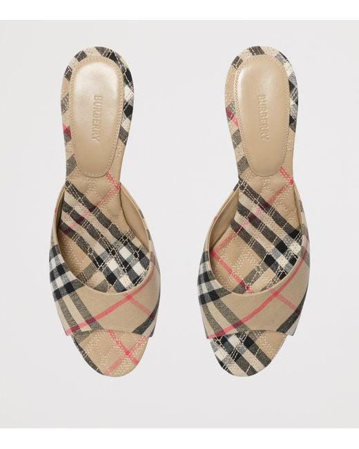 Burberry Metallic Linen-Blend Check Mews Mules 65