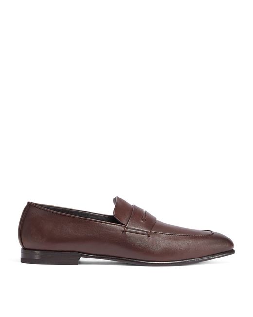 Zegna Brown Leather L'asola Loafers for men