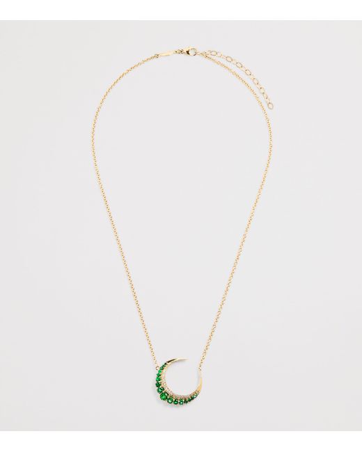 Jacquie Aiche Metallic Small, Diamond And Emerald Crescent Moon Necklace