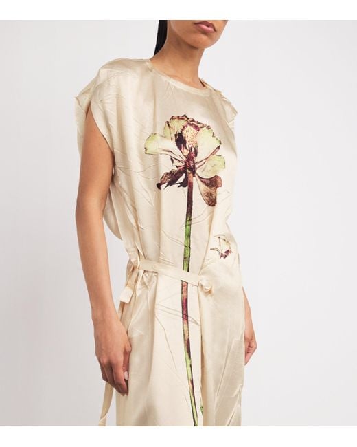 Issey Miyake Pressed Flora Ranunculus Column Maxi Dress in Natural