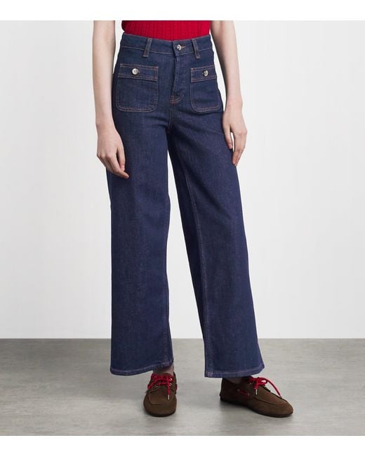 Maje Blue Patch-Pockets Flared Jeans