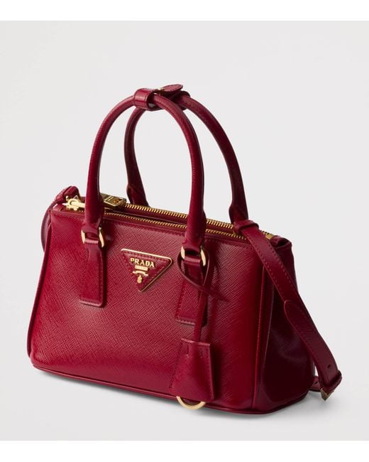 Prada Red Mini Patent Saffiano Leather Galleria Top-Handle Bag