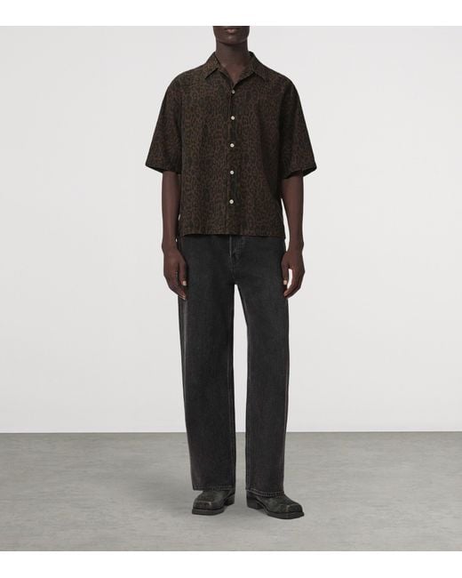 AllSaints Black Organic Cotton-Linen Leopardo Shirt for men