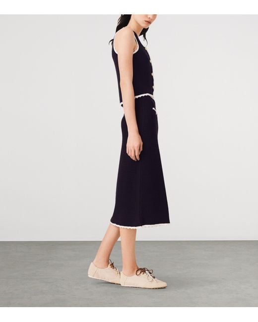 Maje Blue Knitted Midi Skirt
