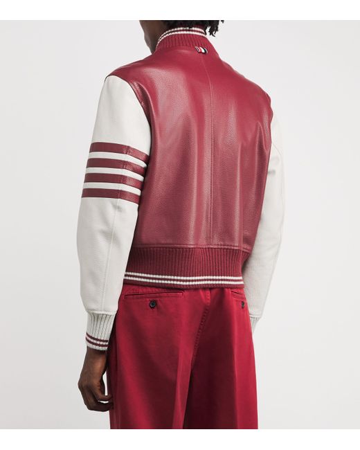 Thom Browne Red Leather Classic Bomber Jacket for men