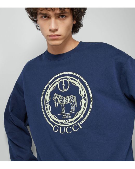 Gucci Blue Cotton Logo Sweatshirt for men