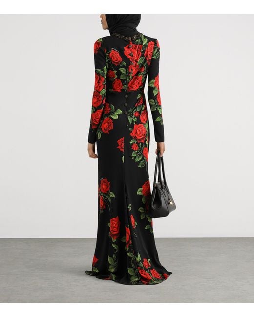 Dolce & Gabbana Red Rose-Print Maxi Dress