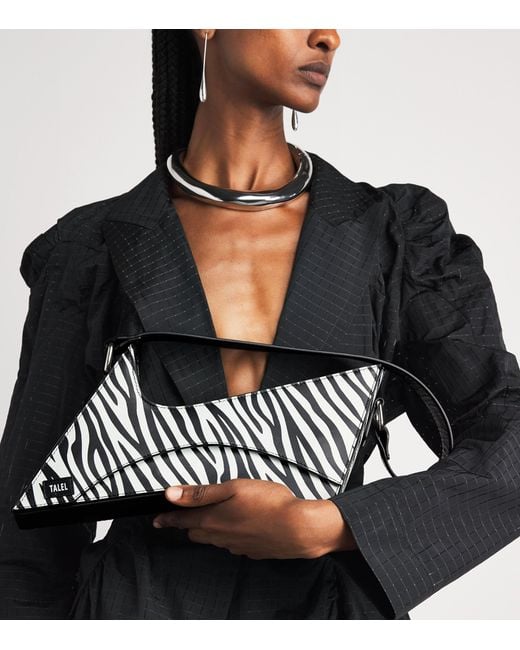 TALEL PARIS White Leather Zebra Wave Shoulder Bag
