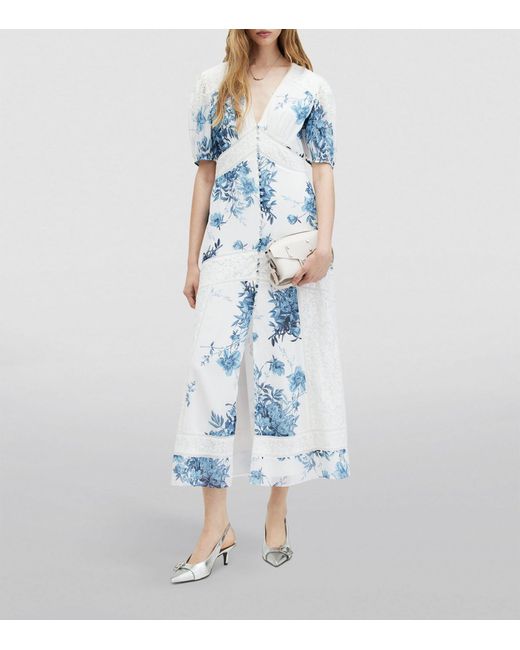 AllSaints Blue Dinah Floral-print Recycled-polyester Maxi Dress